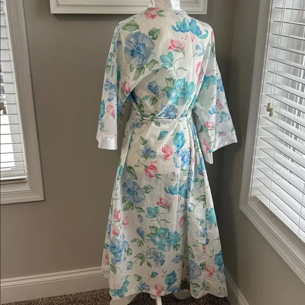 Vintage Union Label 70s 80s Sears Floral Satin Long Robe with Belt Large